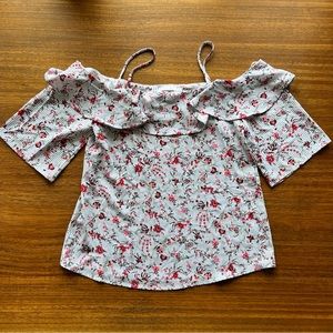 ⚡️ 5/$10 Potters Pot Off the Shoulder Shirt Striped with Floral Print XS